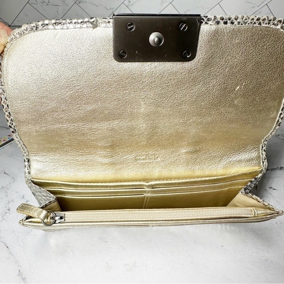 Coach Kristin Leather Embossed Metallic Gold Python Envelope Slim Wallet - Picture 10 of 13